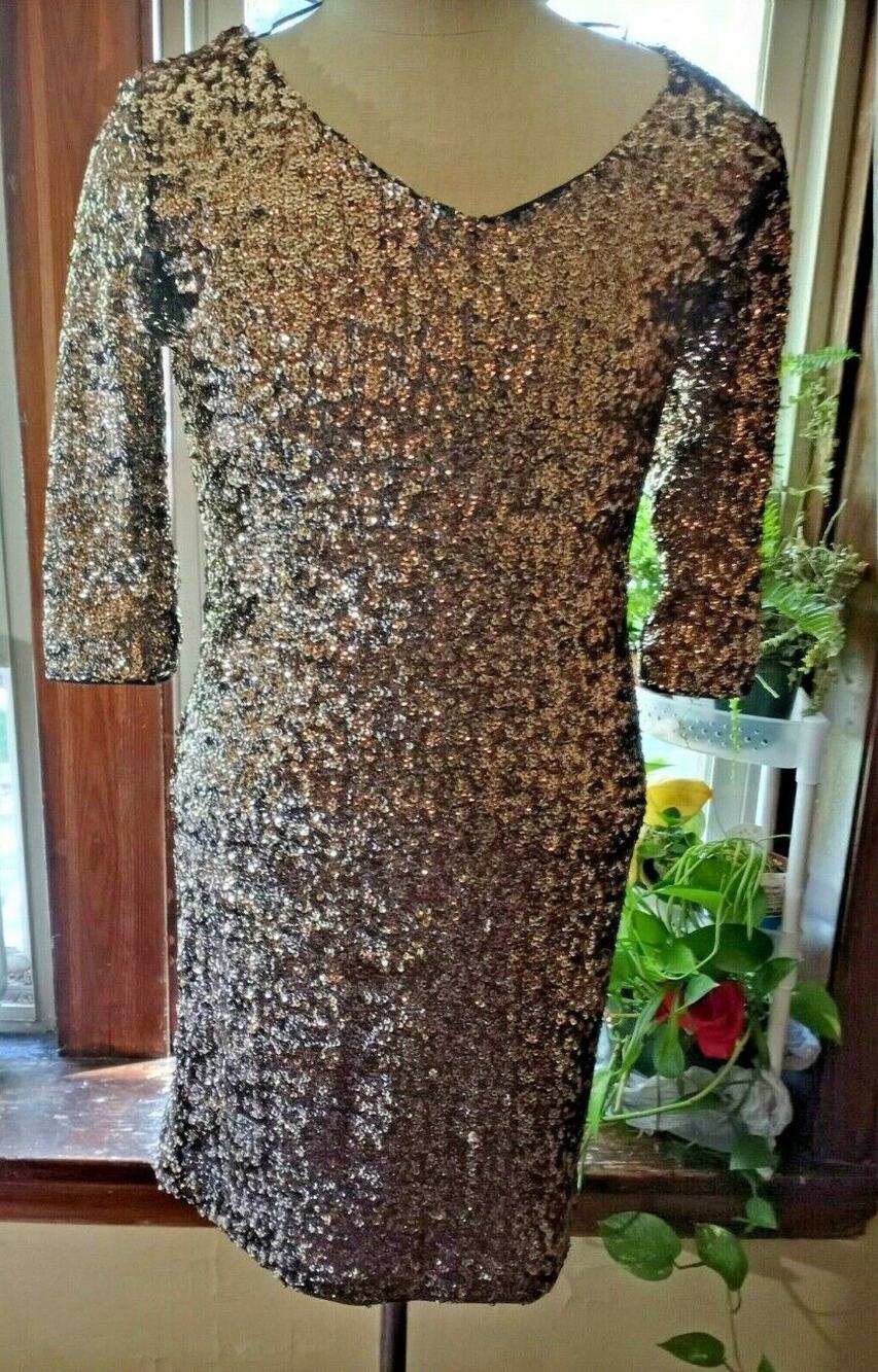 Metaphor Large Gold Sequin New Years Eve Party Dress Bling NWT
